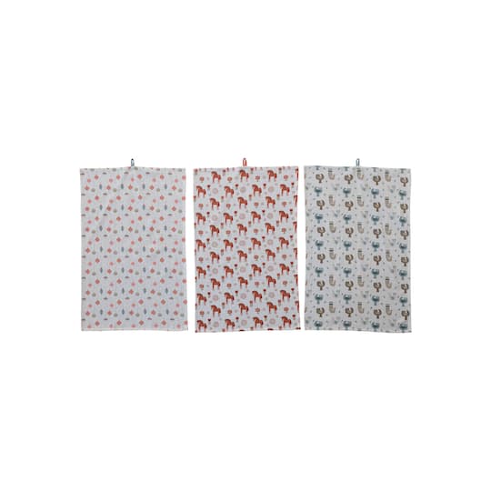 Hello Honey® Multicolor Cotton Printed Tea Towel with Holiday Pattern Prints & Loop Set